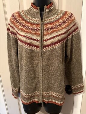 Women’s VTG Tiara International 2002 Fair Isle Zip Cardigan Sweater